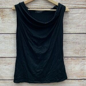 Amore AllFY‎ Black Ruched Cowl Neck Sleeveless Stretch Tank Top Medium